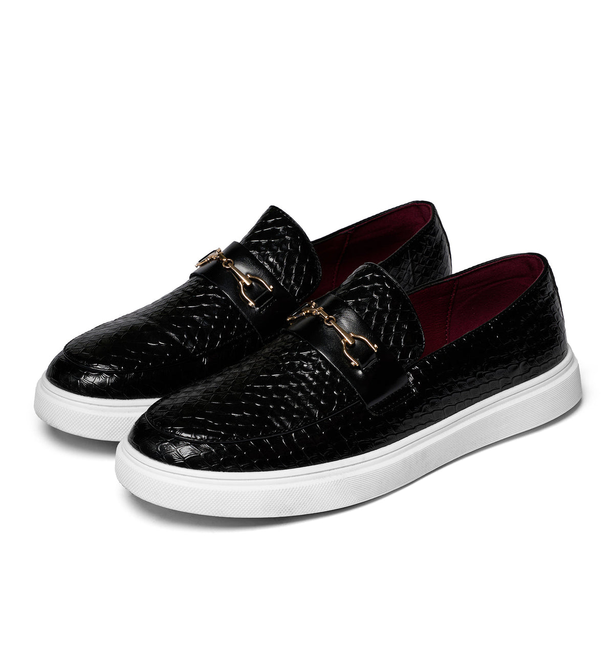 Men's Textured Loafers with Metal Bit Detail
