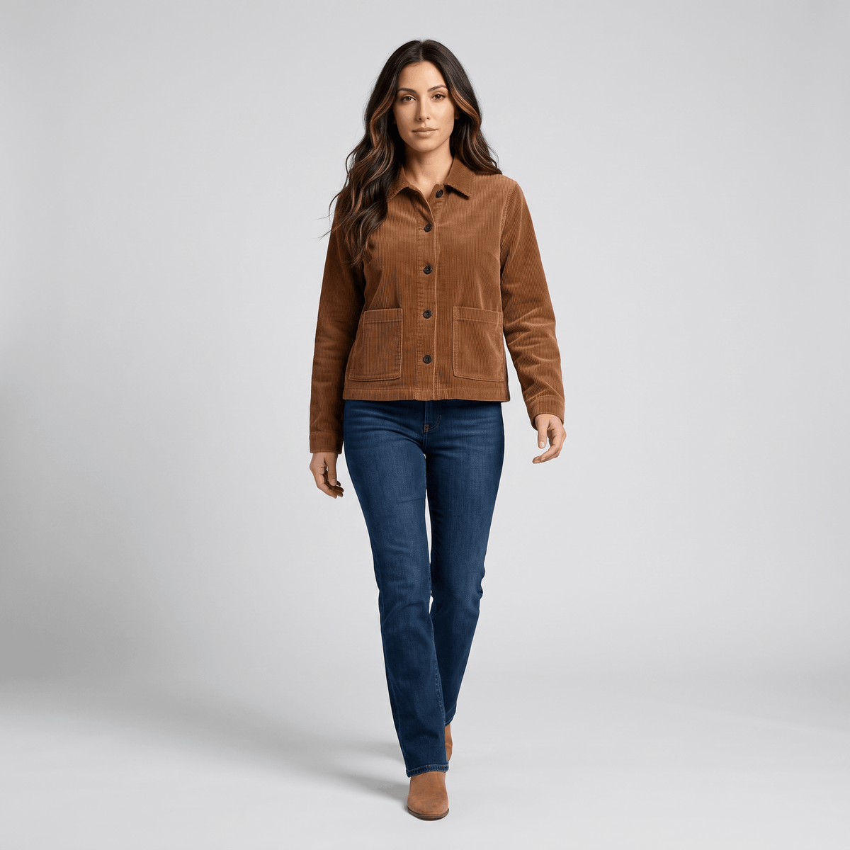 Tracey Cotton Chore Corduroy Jacket – Boxy Button-Front Patch Pocket Wide Wale Layering Outerwear