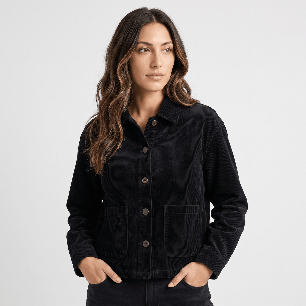 Tracey Cotton Chore Corduroy Jacket – Boxy Button-Front Patch Pocket Wide Wale Layering Outerwear