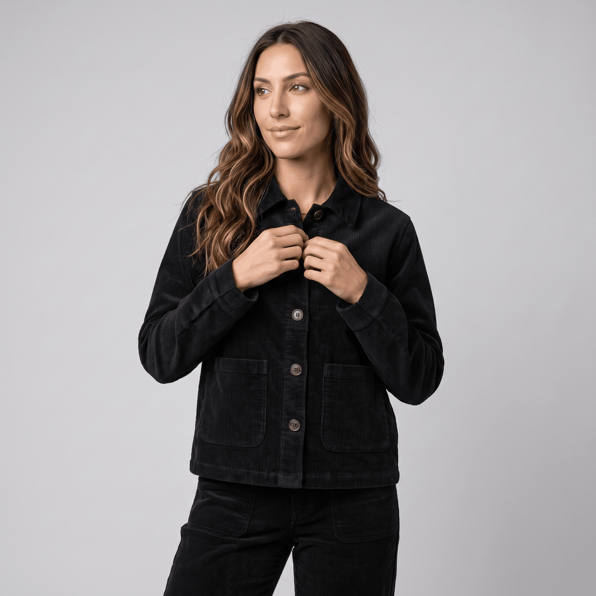 Tracey Cotton Chore Corduroy Jacket – Boxy Button-Front Patch Pocket Wide Wale Layering Outerwear