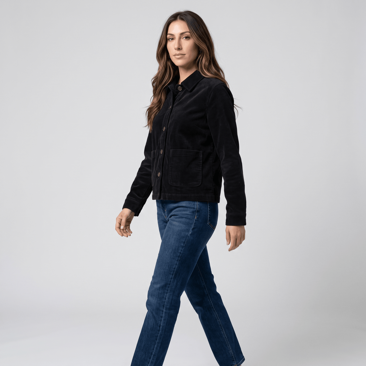 Tracey Cotton Chore Corduroy Jacket – Boxy Button-Front Patch Pocket Wide Wale Layering Outerwear