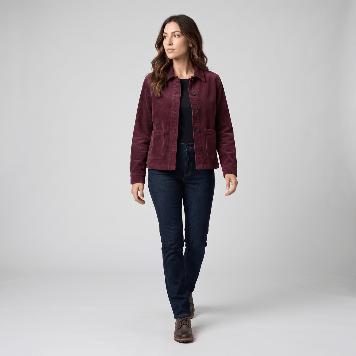 Tracey Cotton Chore Corduroy Jacket – Boxy Button-Front Patch Pocket Wide Wale Layering Outerwear