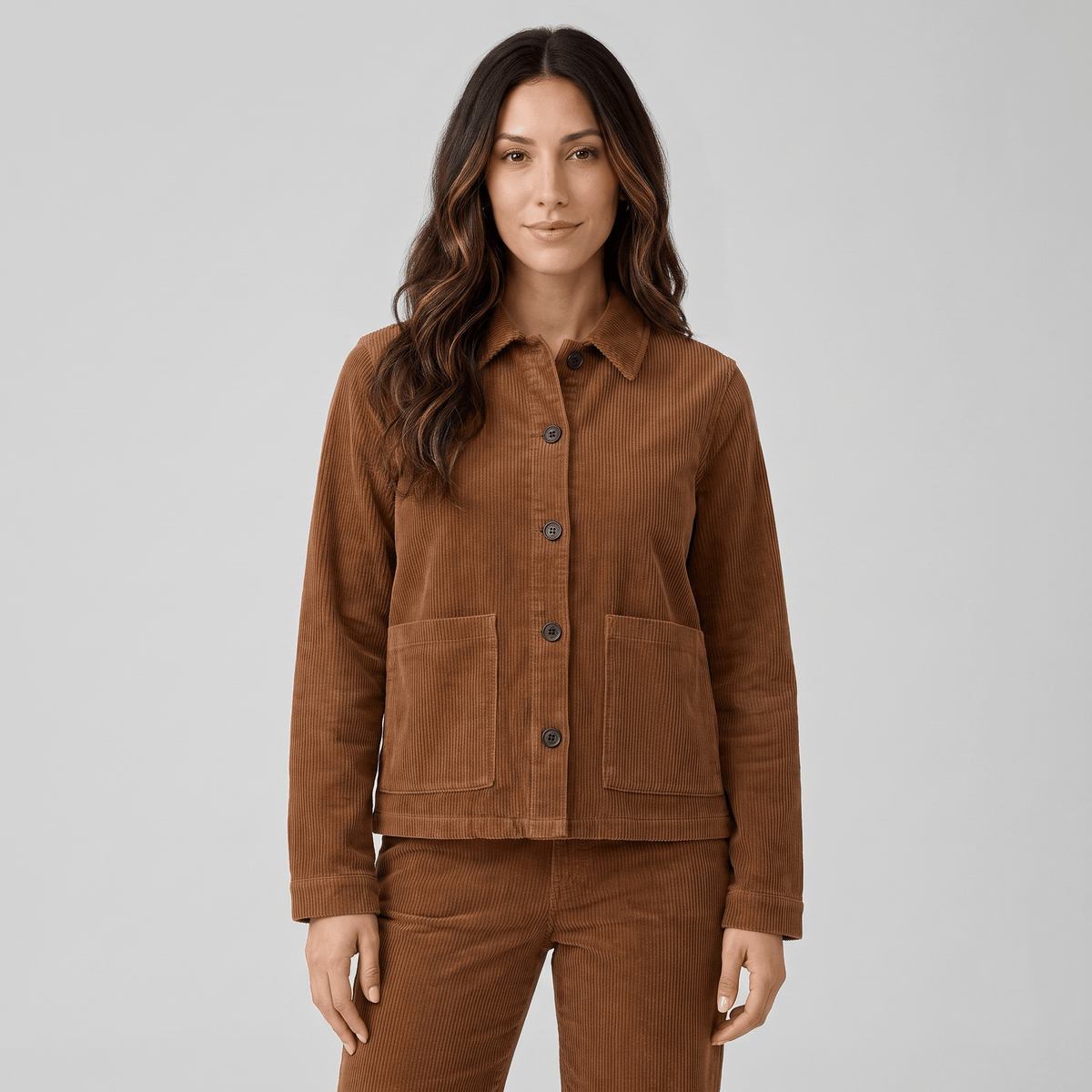 Tracey Cotton Chore Corduroy Jacket – Boxy Button-Front Patch Pocket Wide Wale Layering Outerwear