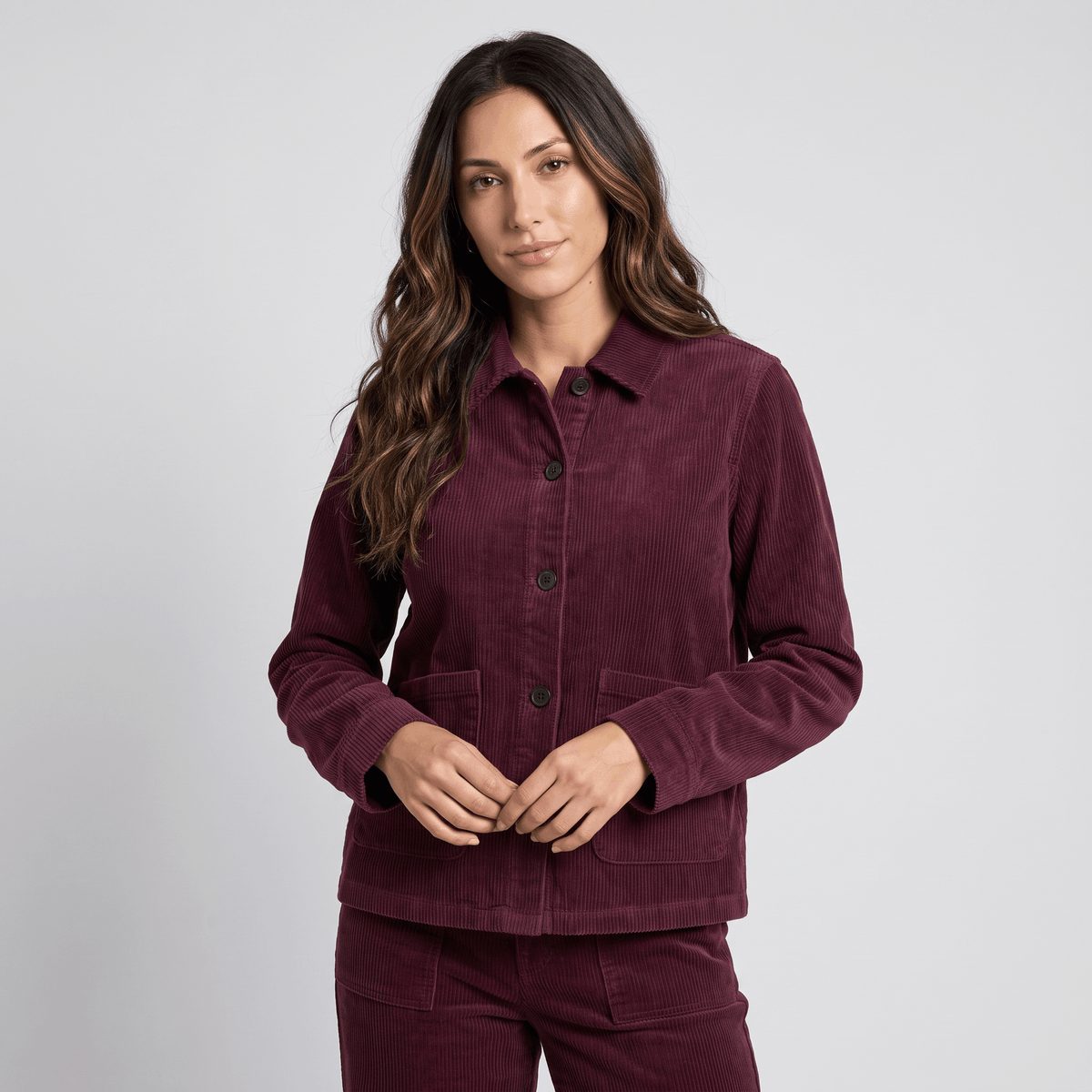 Tracey Cotton Chore Corduroy Jacket – Boxy Button-Front Patch Pocket Wide Wale Layering Outerwear