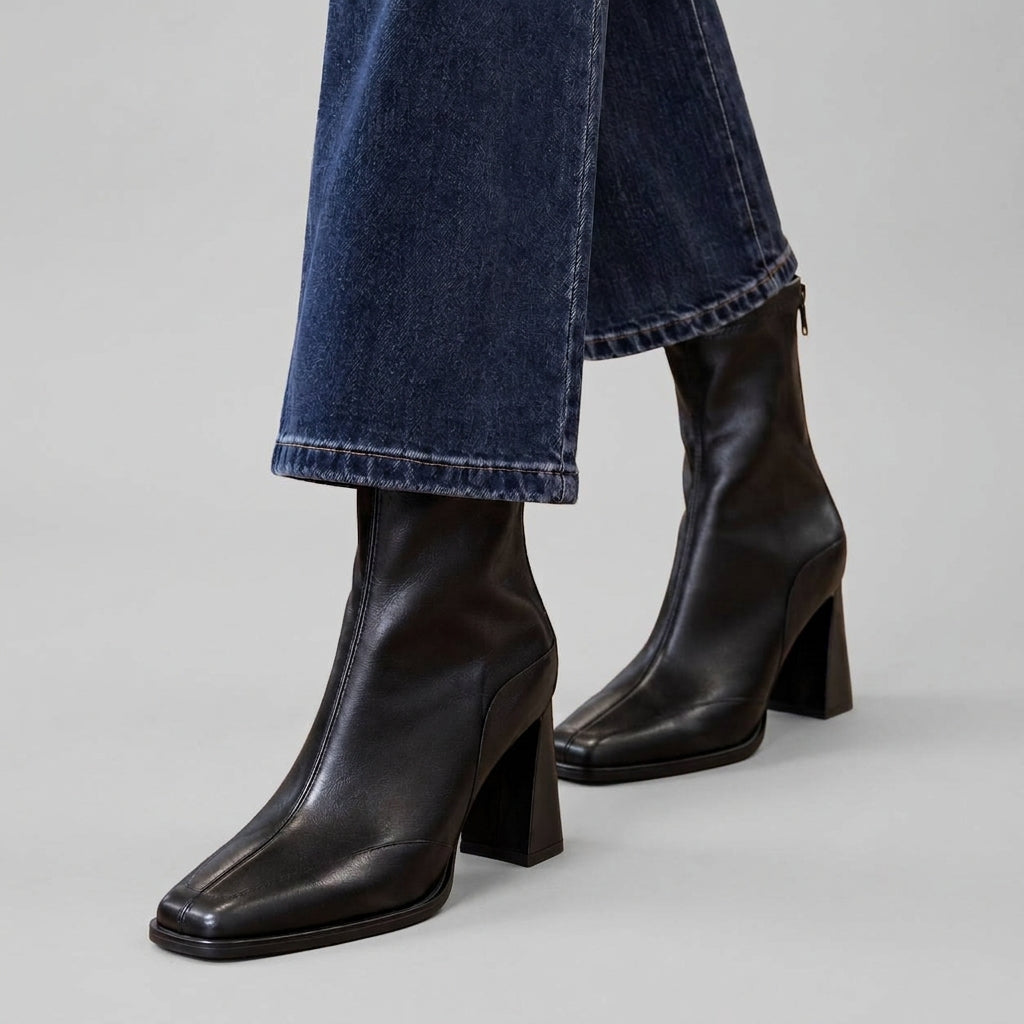 Tyla - Women's Flared Block Heel Ankle Boots with Square Toe