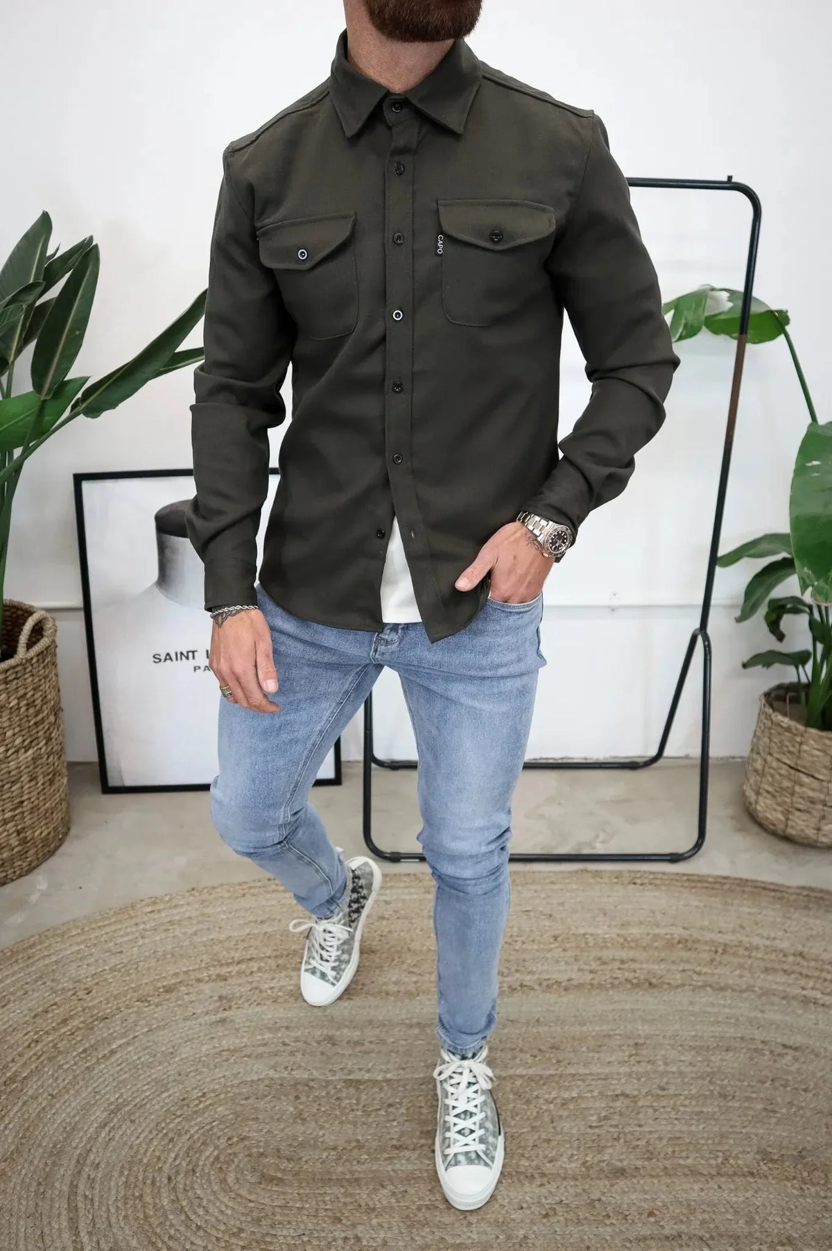 Men's Long Sleeve Overshirt With Flap Detail
