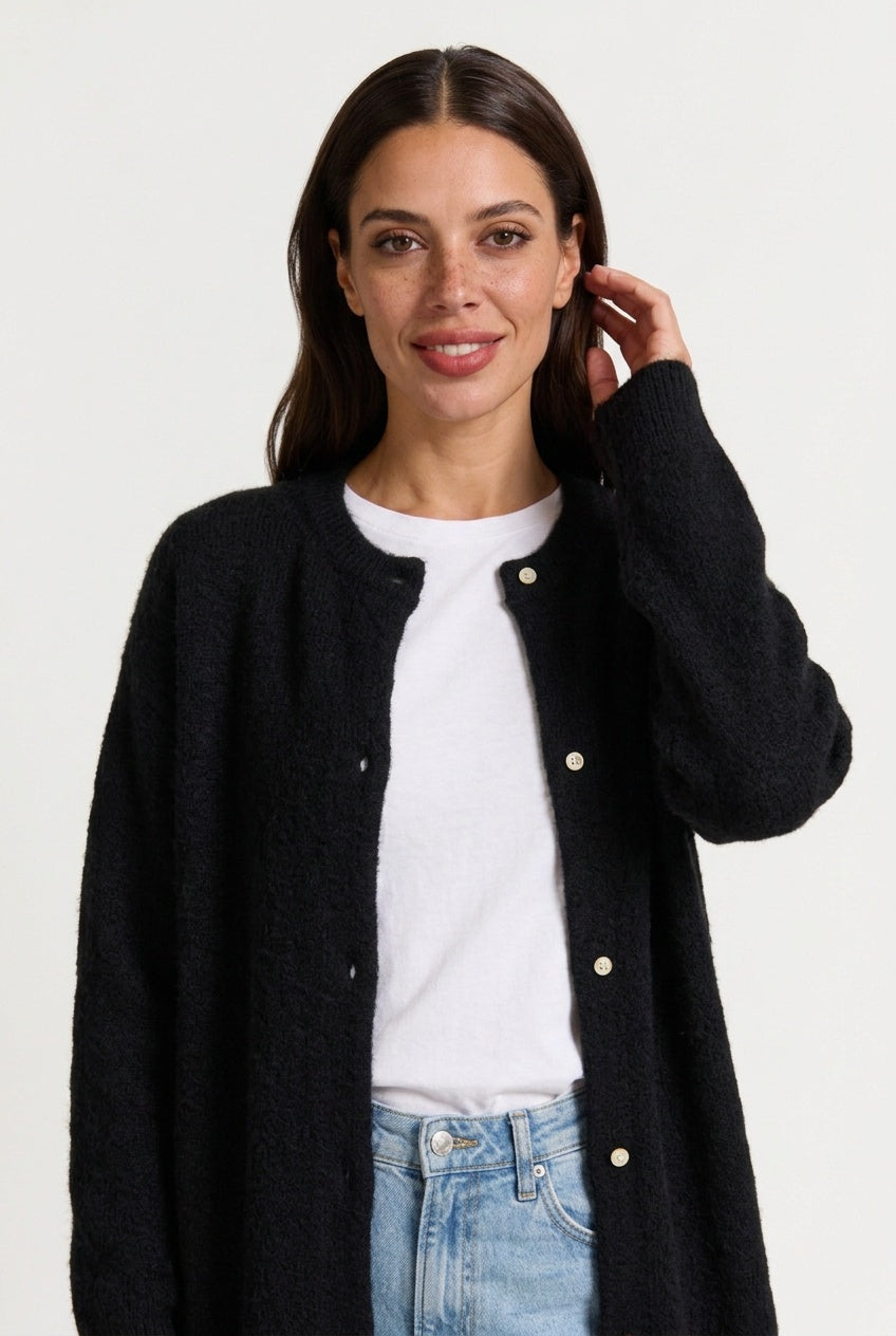 Women's Oversized Longline Cardigan | Snap Button Open Front