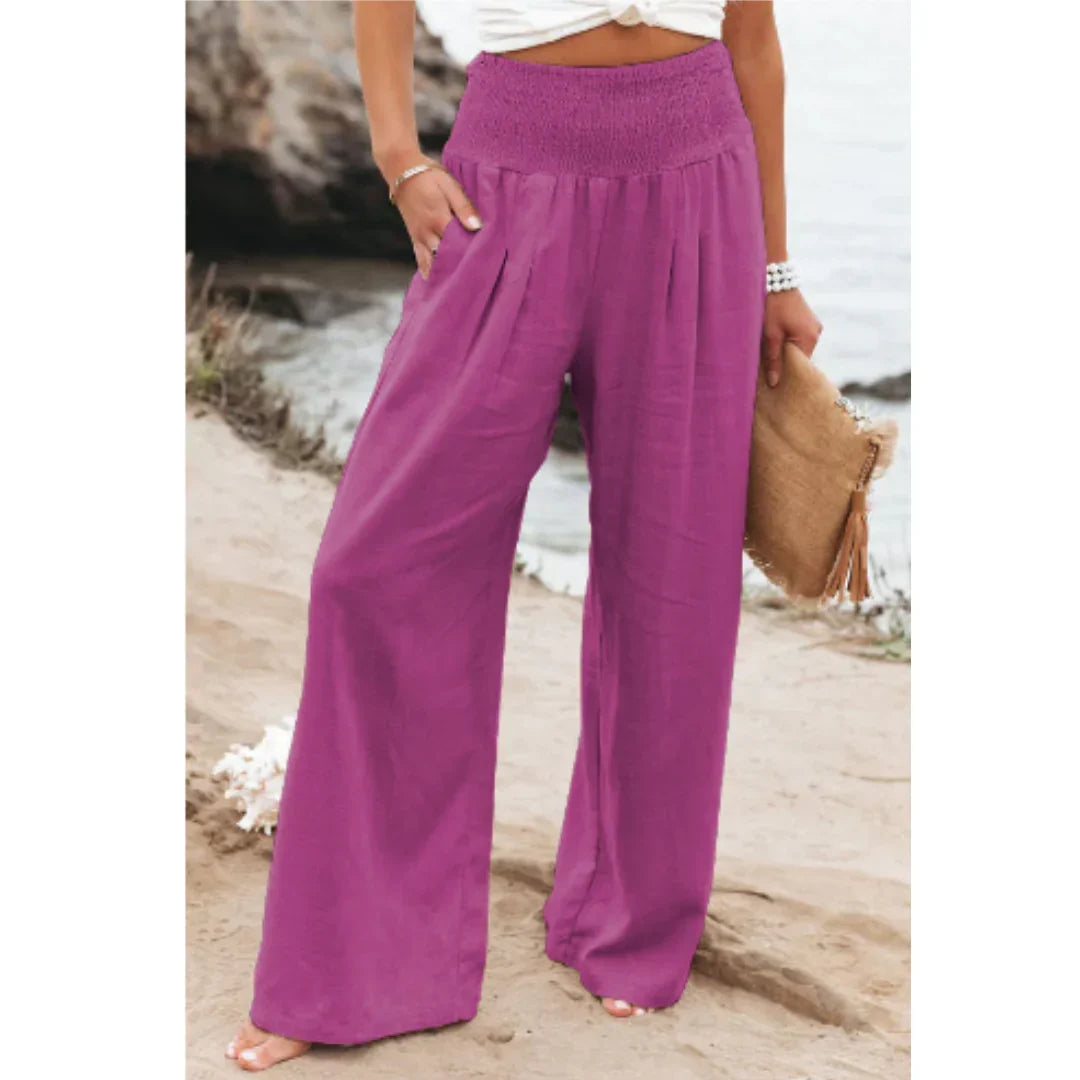 Women's High Waisted Wide Leg Linen Palazzo Trousers