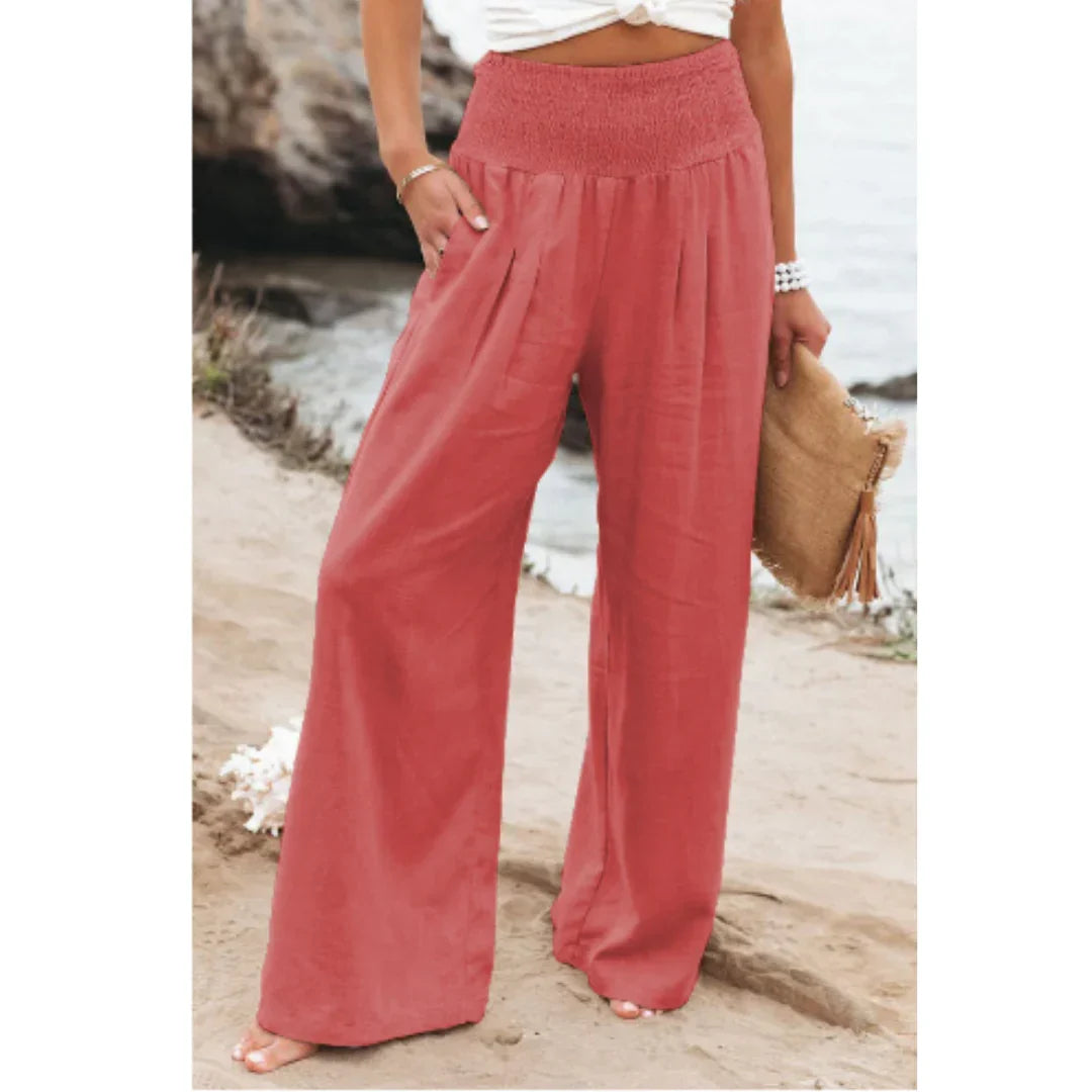 Women's High Waisted Wide Leg Linen Palazzo Trousers