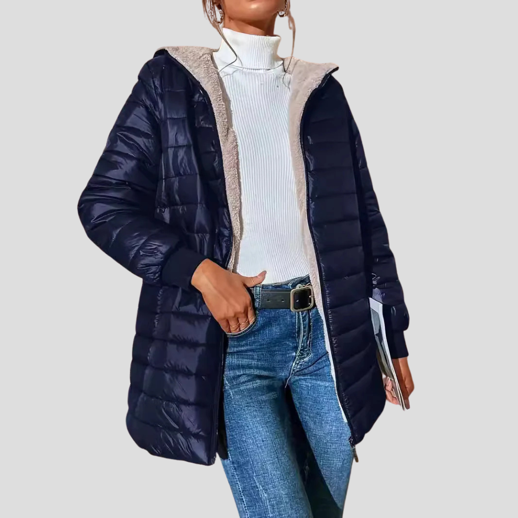 Women's Hooded Quilted Puffer Coat with Teddy Lining