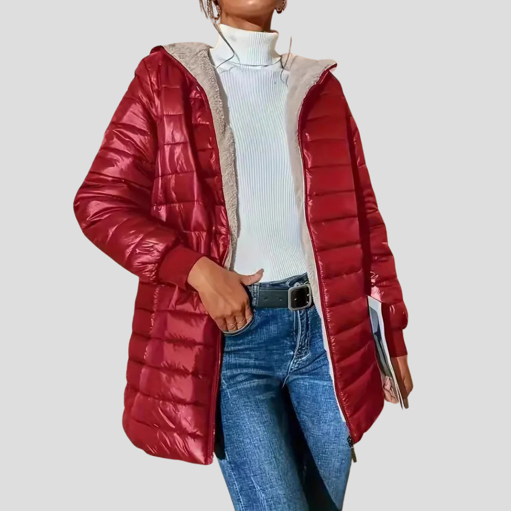 Women's Hooded Quilted Puffer Coat with Teddy Lining