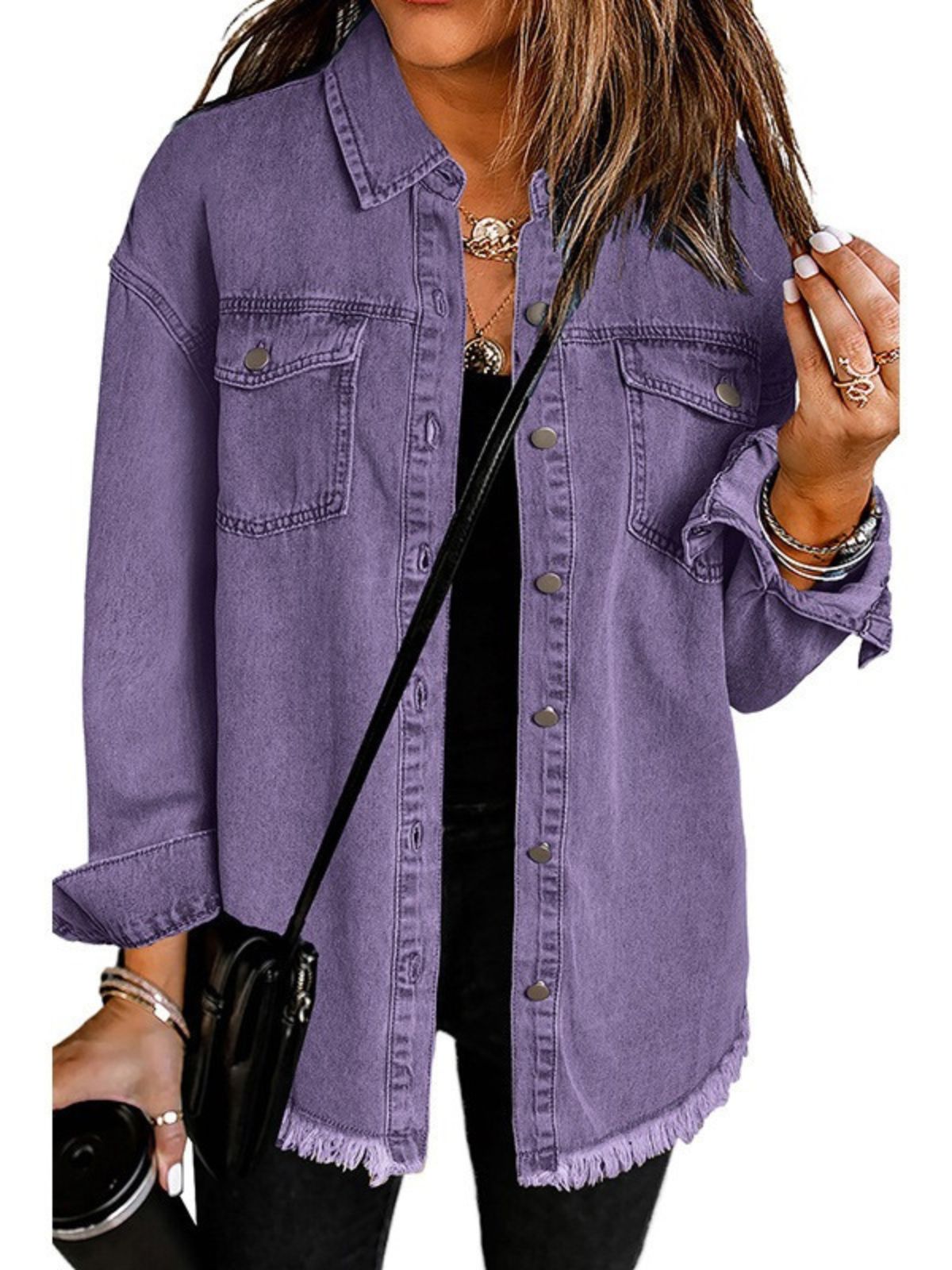 Women's Everyday Denim Jacket with Button Closure and Front Pockets