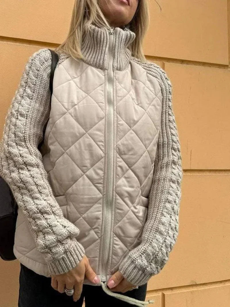 Women's Quilted Zip Jacket with Textured Sleeves