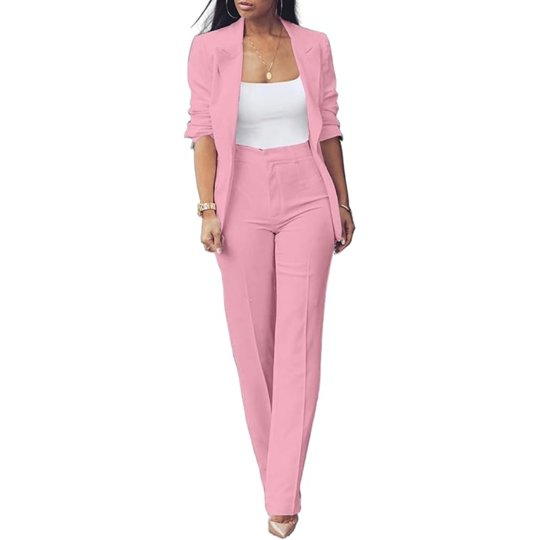 Women's Open Blazer and Slim Trousers Set for Work