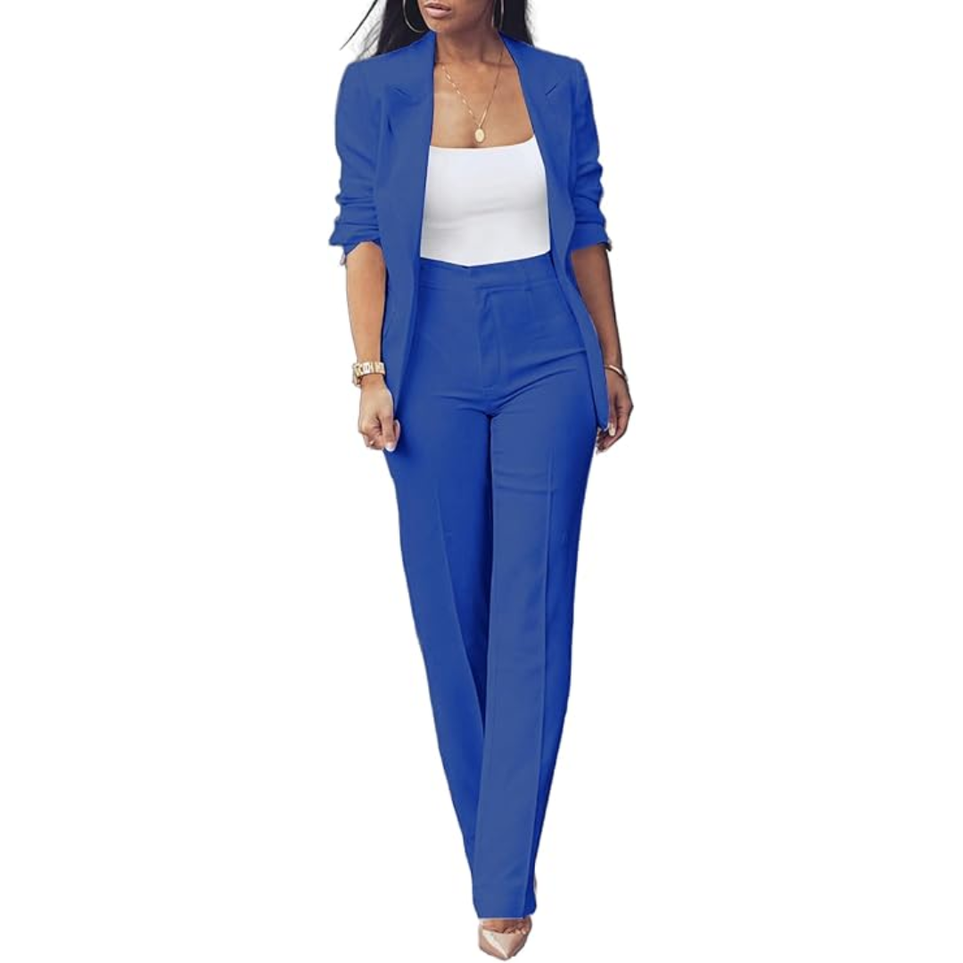 Women's Open Blazer and Slim Trousers Set for Work