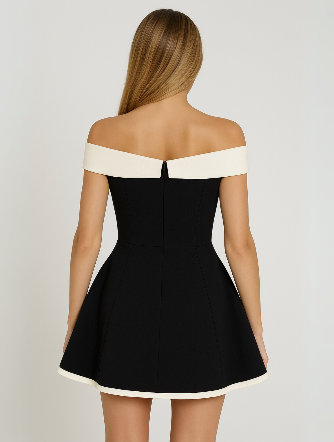 Women's Off-Shoulder Mini Dress | Black & White A-Line