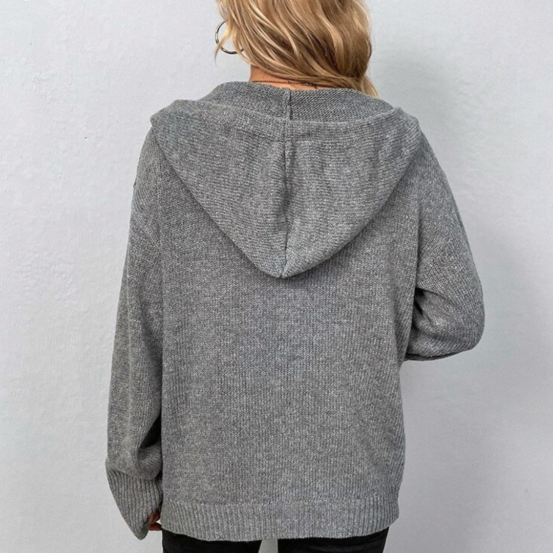 Women's Ribbed Cardigan with Button Front and Hood
