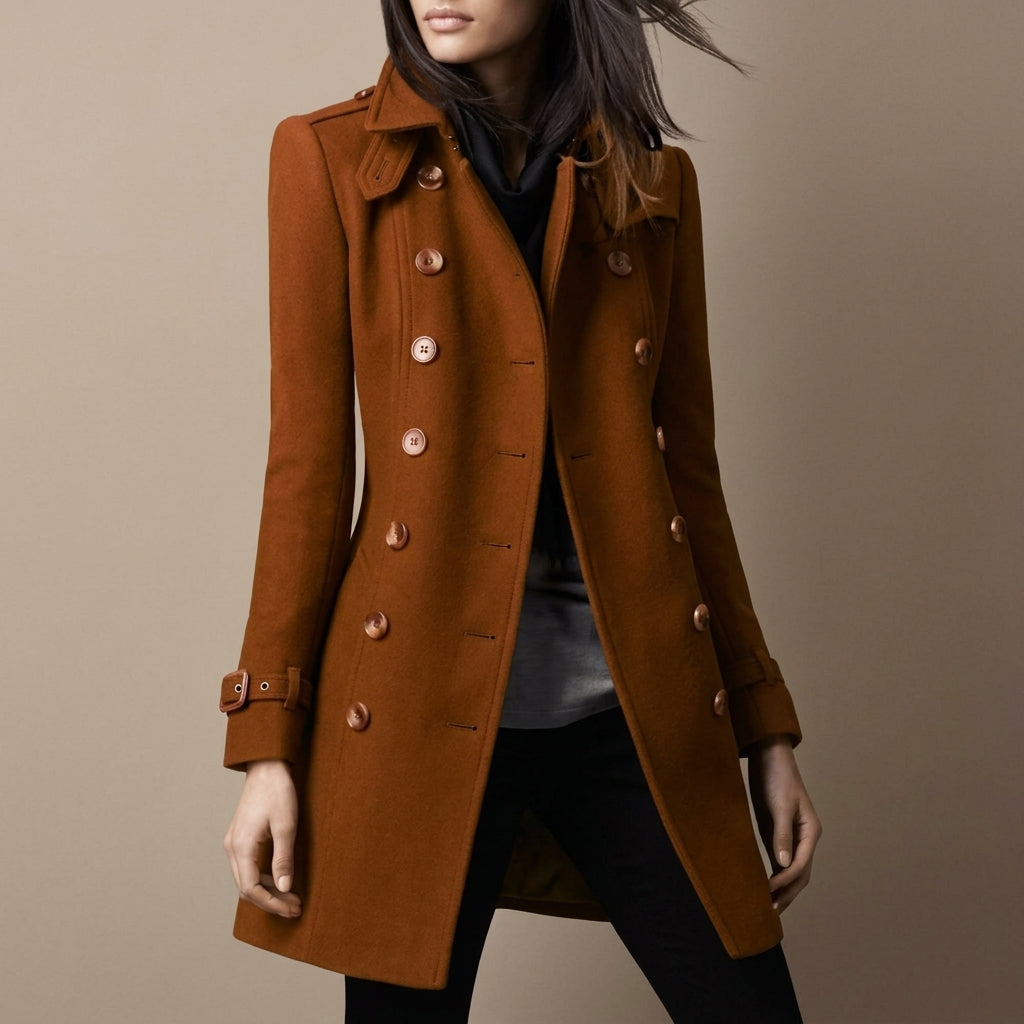 Women's Double-Breasted Military Coat Notch Lapel