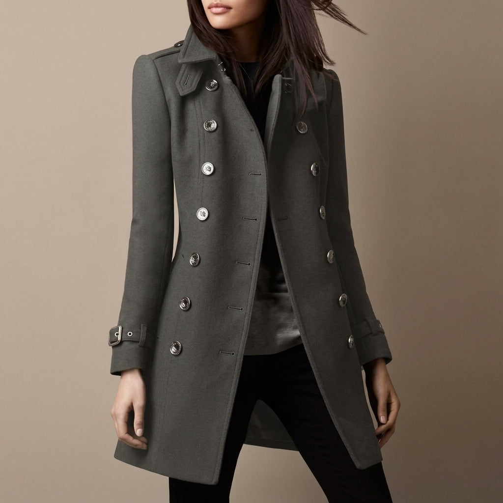 Women's Double-Breasted Military Coat Notch Lapel