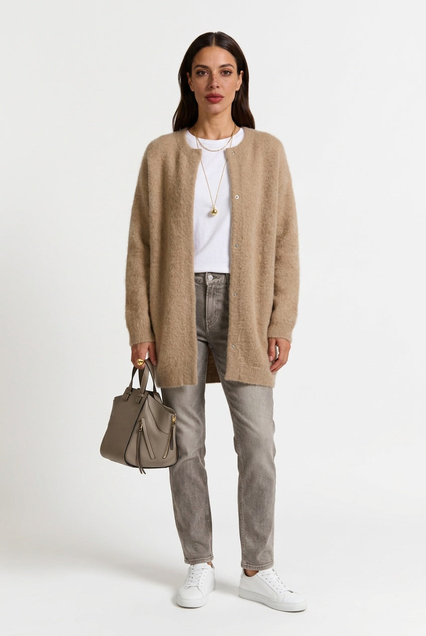 Women's Oversized Longline Cardigan | Snap Button Open Front