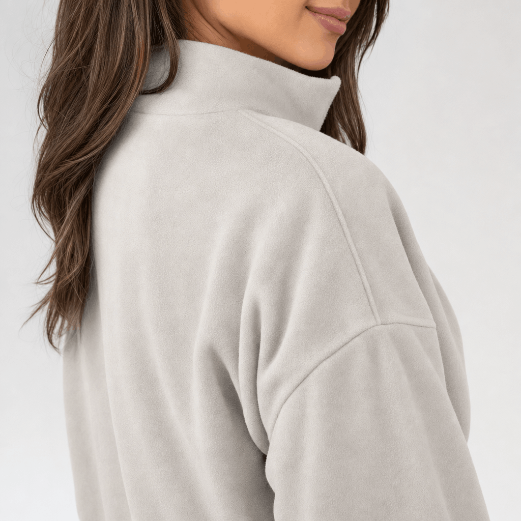 Valeria Oversized Fleece Half Zip Sweatshirt – Folded Collar Kangaroo Pocket Drop Shoulder Pullover