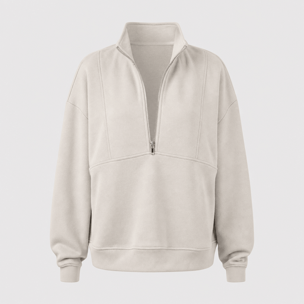 Valeria Oversized Fleece Half Zip Sweatshirt – Folded Collar Kangaroo Pocket Drop Shoulder Pullover