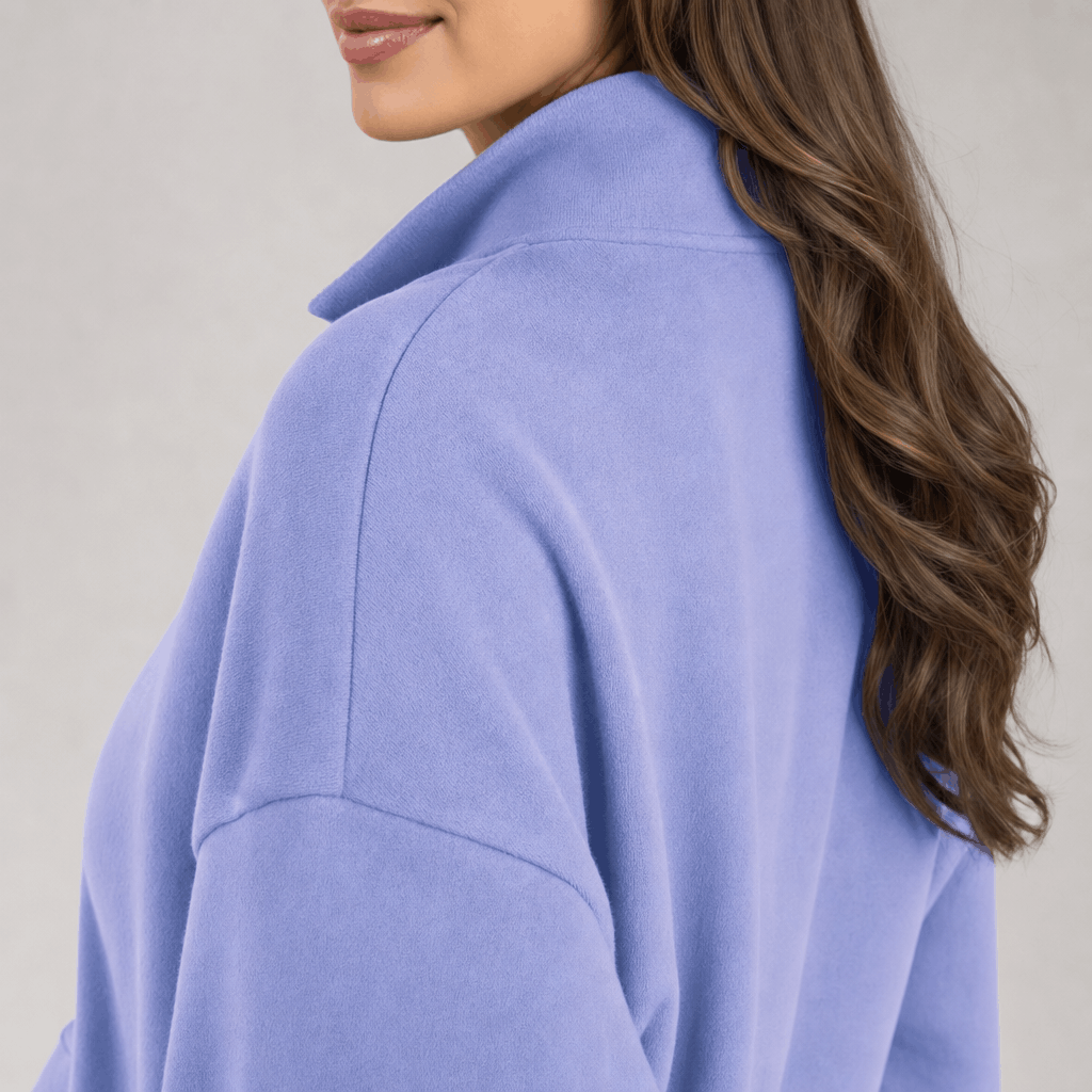 Valeria Oversized Fleece Half Zip Sweatshirt – Folded Collar Kangaroo Pocket Drop Shoulder Pullover