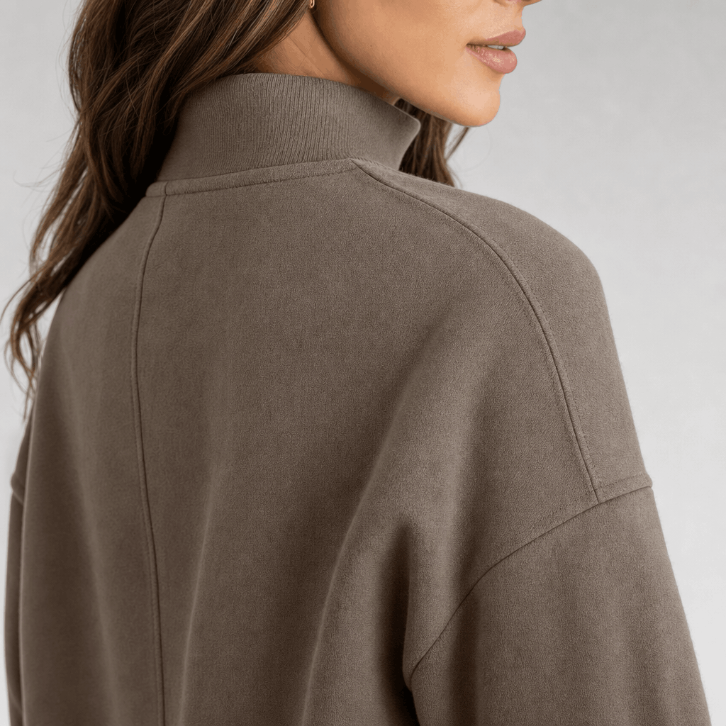 Valeria Oversized Fleece Half Zip Sweatshirt – Folded Collar Kangaroo Pocket Drop Shoulder Pullover