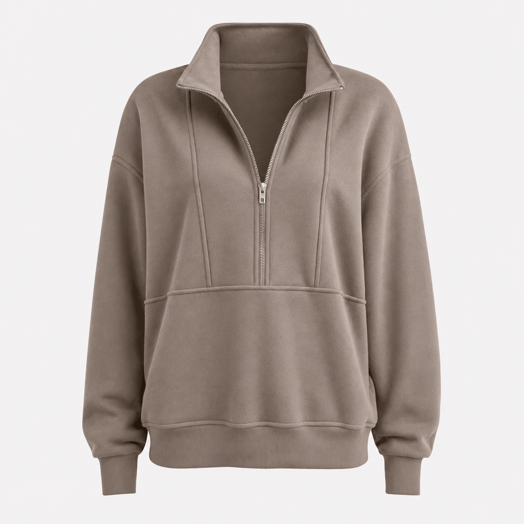 Valeria Oversized Fleece Half Zip Sweatshirt – Folded Collar Kangaroo Pocket Drop Shoulder Pullover