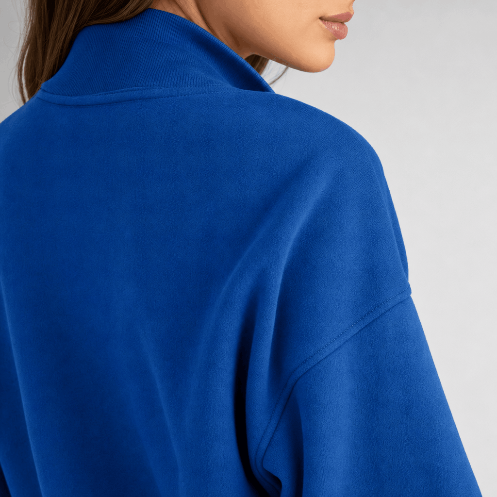 Valeria Oversized Fleece Half Zip Sweatshirt – Folded Collar Kangaroo Pocket Drop Shoulder Pullover