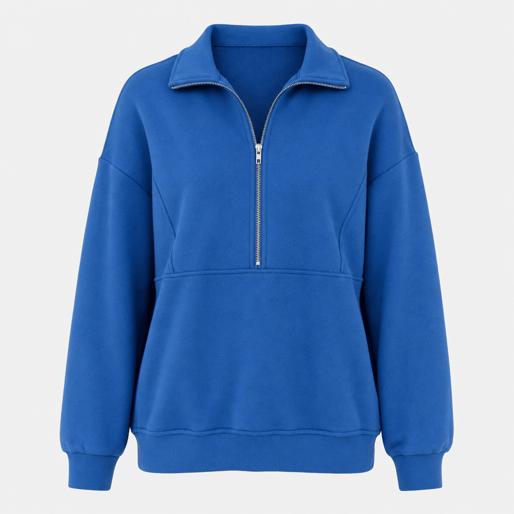 Valeria Oversized Fleece Half Zip Sweatshirt – Folded Collar Kangaroo Pocket Drop Shoulder Pullover