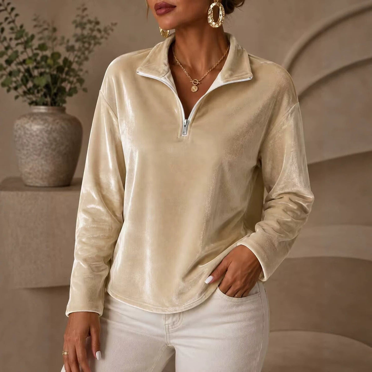 Lyra-June Velvet Half-Zip Top