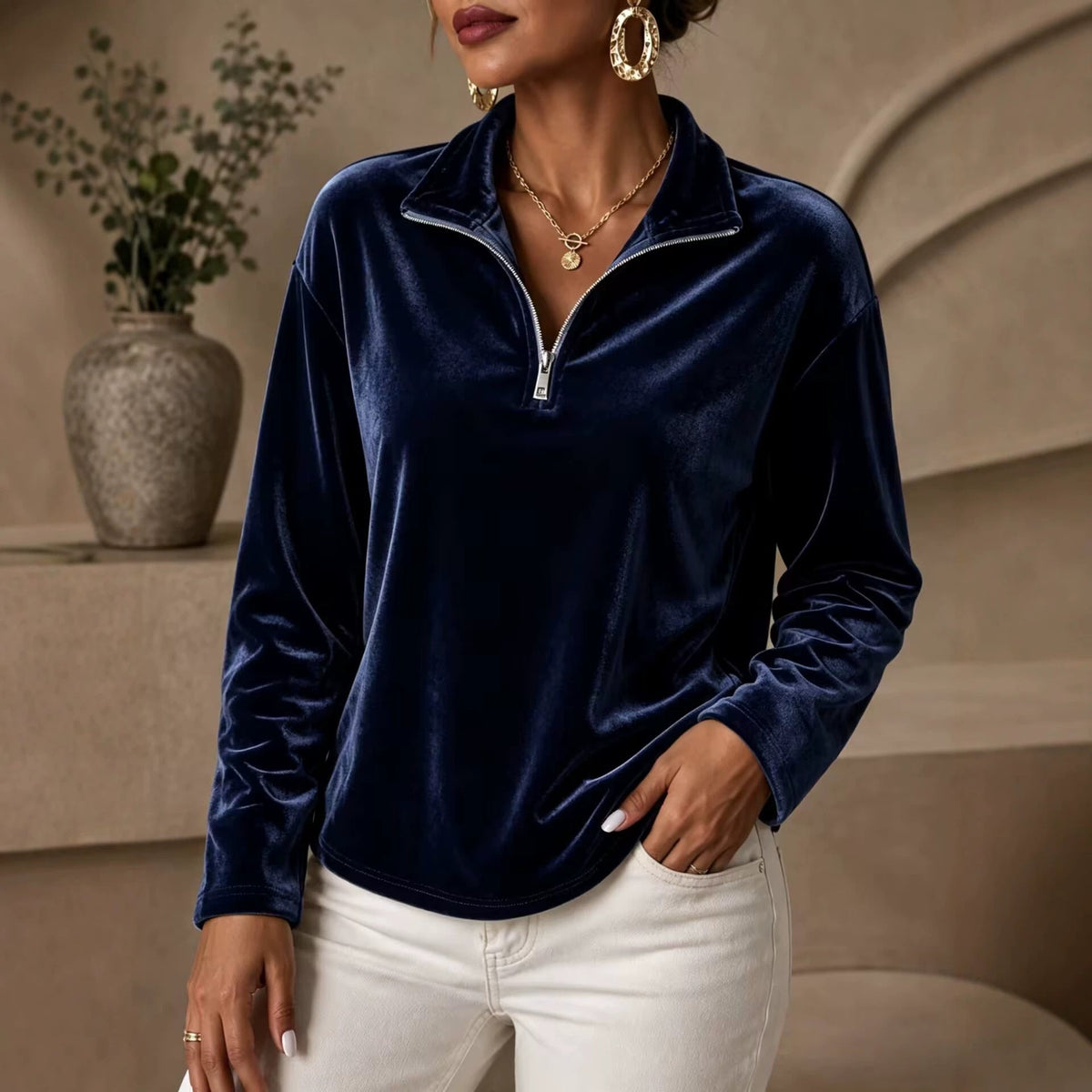 Lyra-June Velvet Half-Zip Top
