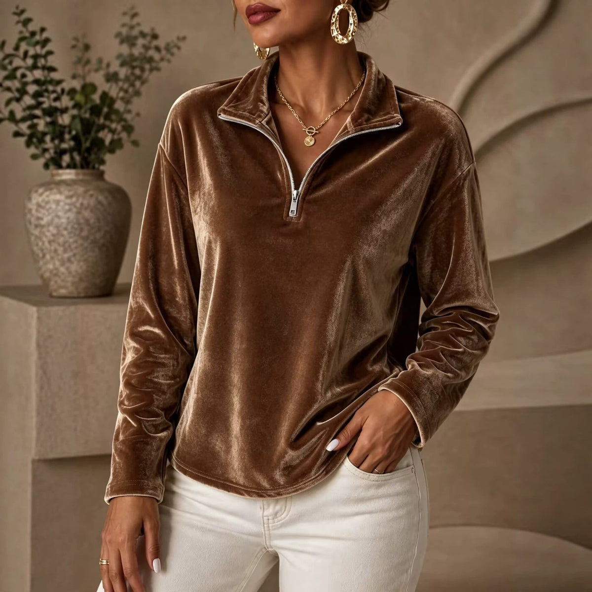 Lyra-June Velvet Half-Zip Top