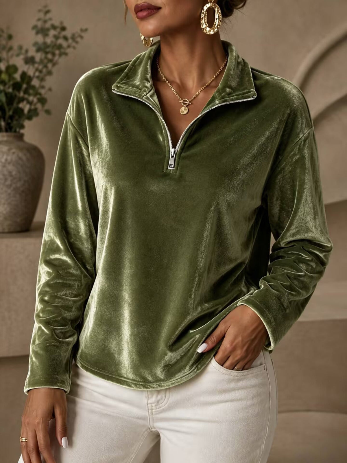 Lyra-June Velvet Half-Zip Top