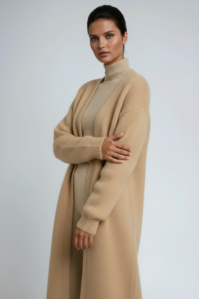 Women's Longline Open-Front Knitted Cardigan with Relaxed Sleeves – Soft Cosy Layer for Autumn and Winter