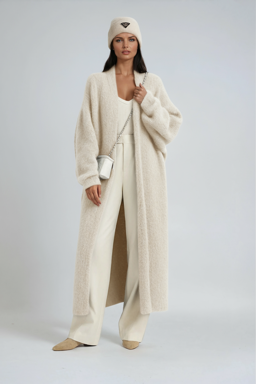 Women's Longline Open-Front Knitted Cardigan with Relaxed Sleeves – Soft Cosy Layer for Autumn and Winter