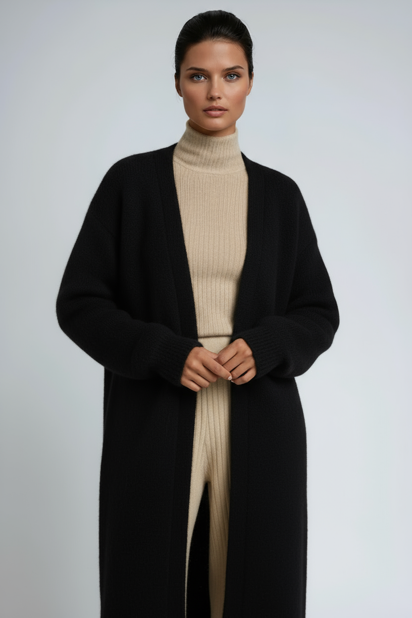 Women's Longline Open-Front Knitted Cardigan with Relaxed Sleeves – Soft Cosy Layer for Autumn and Winter