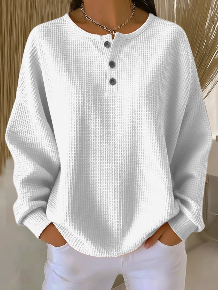 Margo-Hope Waffle Knit Henley Sweatshirt