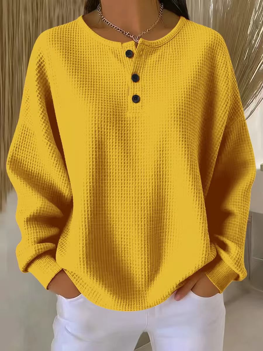 Margo-Hope Waffle Knit Henley Sweatshirt