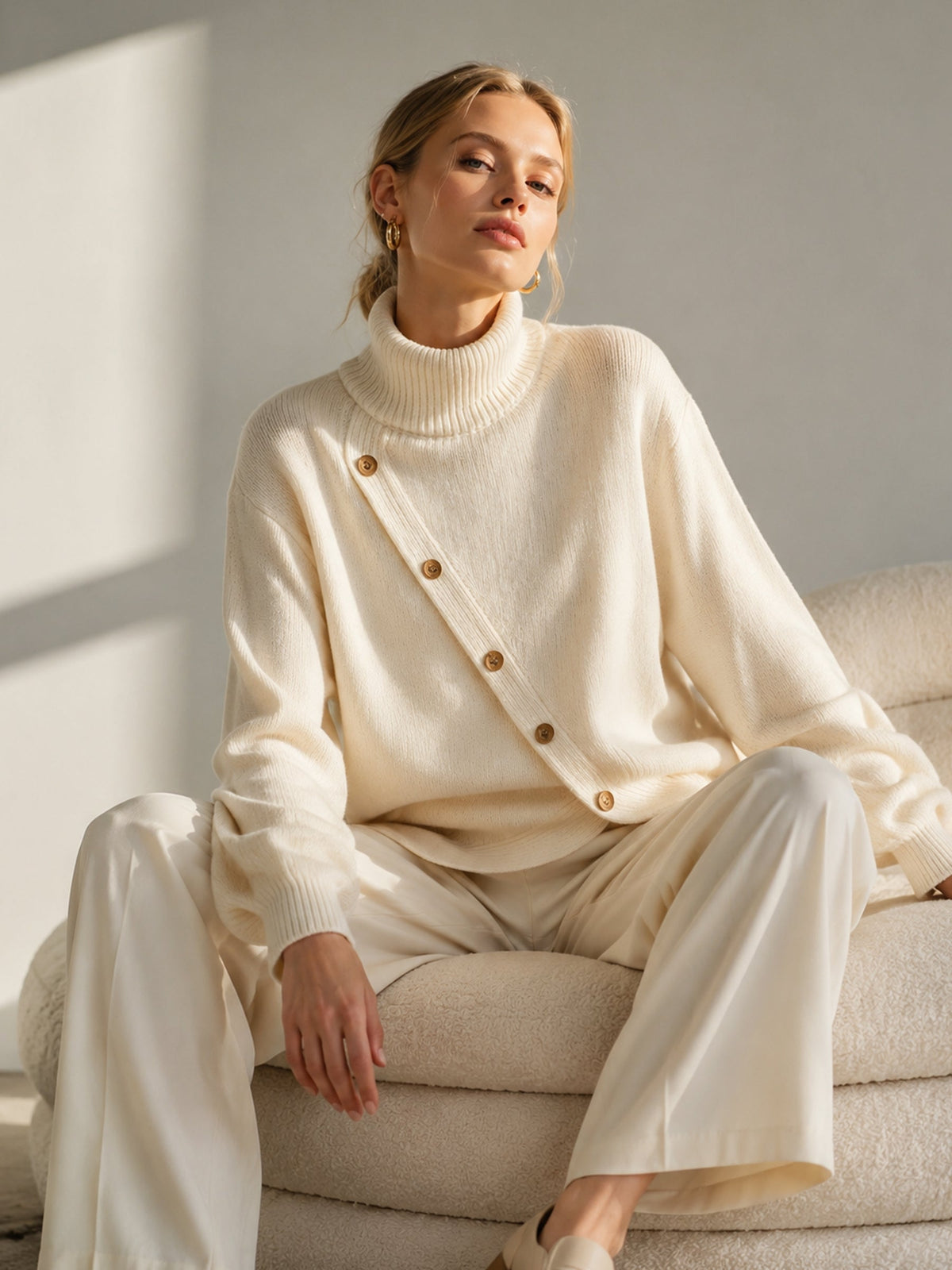 Ilsa-Belle Diagonal Button Turtleneck