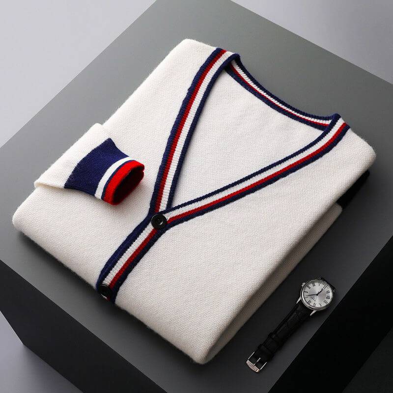 Men's Striped Knit Cardigan | Button-Down Wool Blend