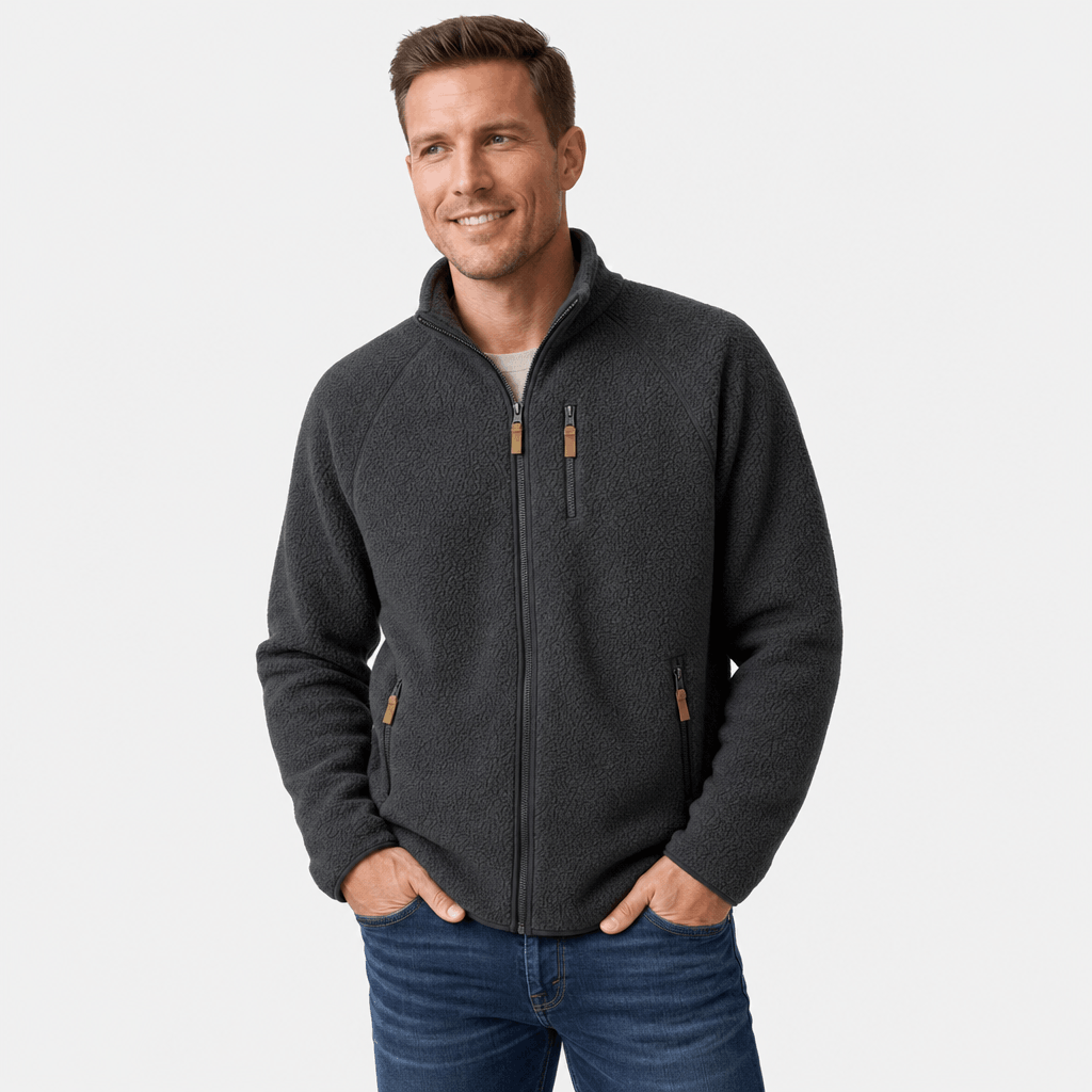 William Long Pile Sherpa Fleece Jacket – Full Zip High Stand Collar Chest Pocket Raglan Outerwear