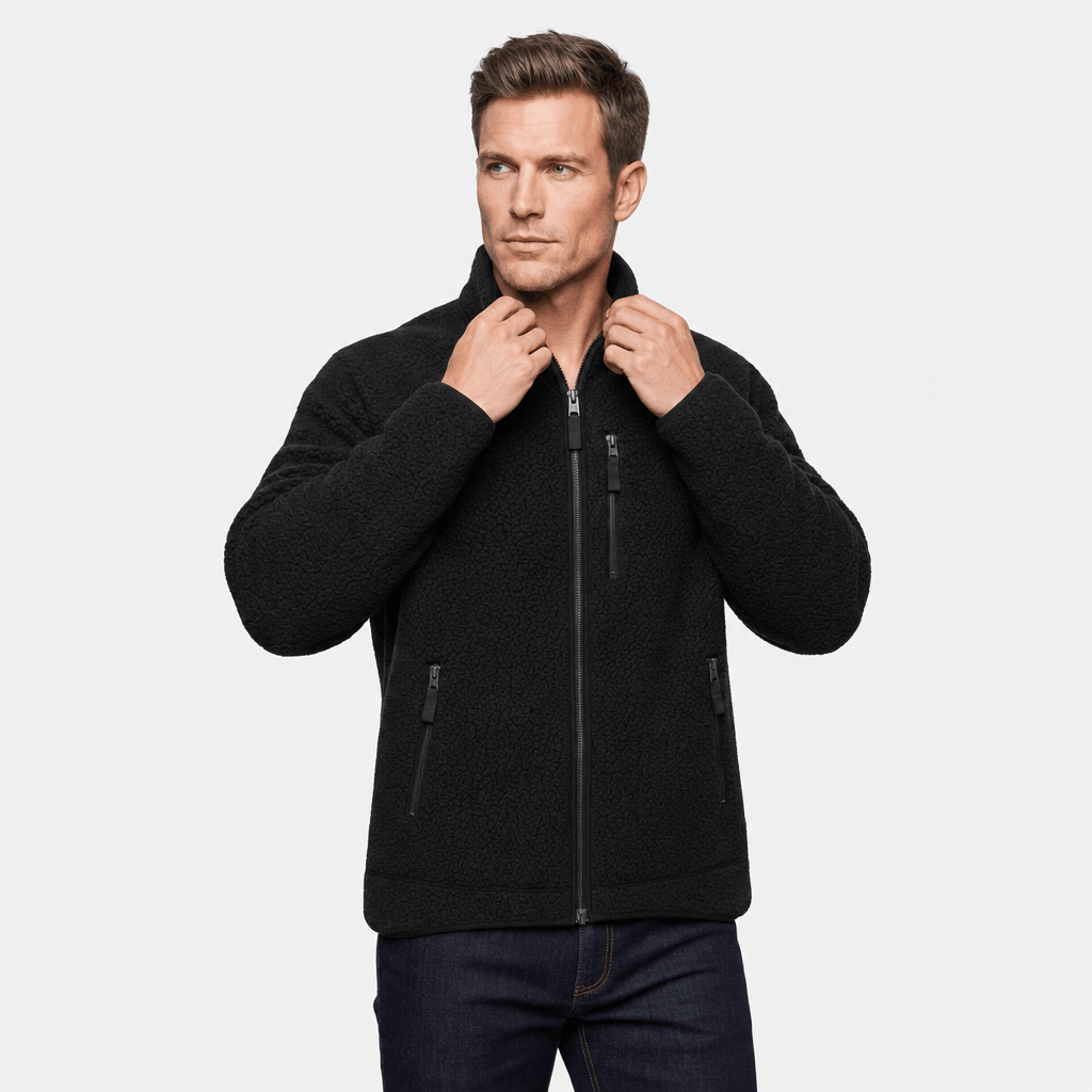 William Long Pile Sherpa Fleece Jacket – Full Zip High Stand Collar Chest Pocket Raglan Outerwear