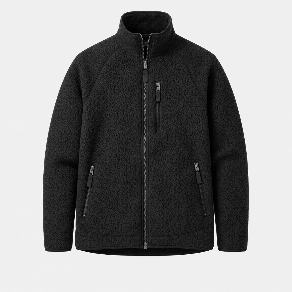 William Long Pile Sherpa Fleece Jacket – Full Zip High Stand Collar Chest Pocket Raglan Outerwear