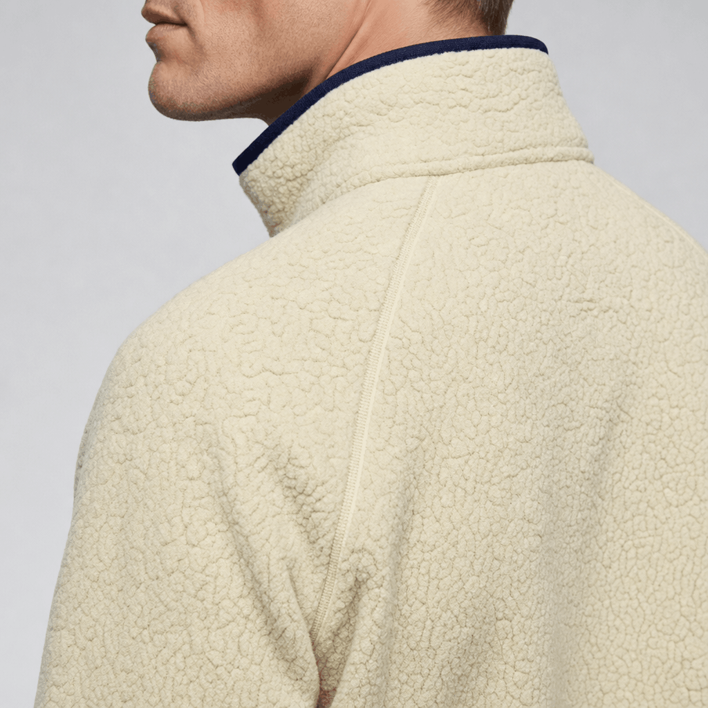 William Long Pile Sherpa Fleece Jacket – Full Zip High Stand Collar Chest Pocket Raglan Outerwear