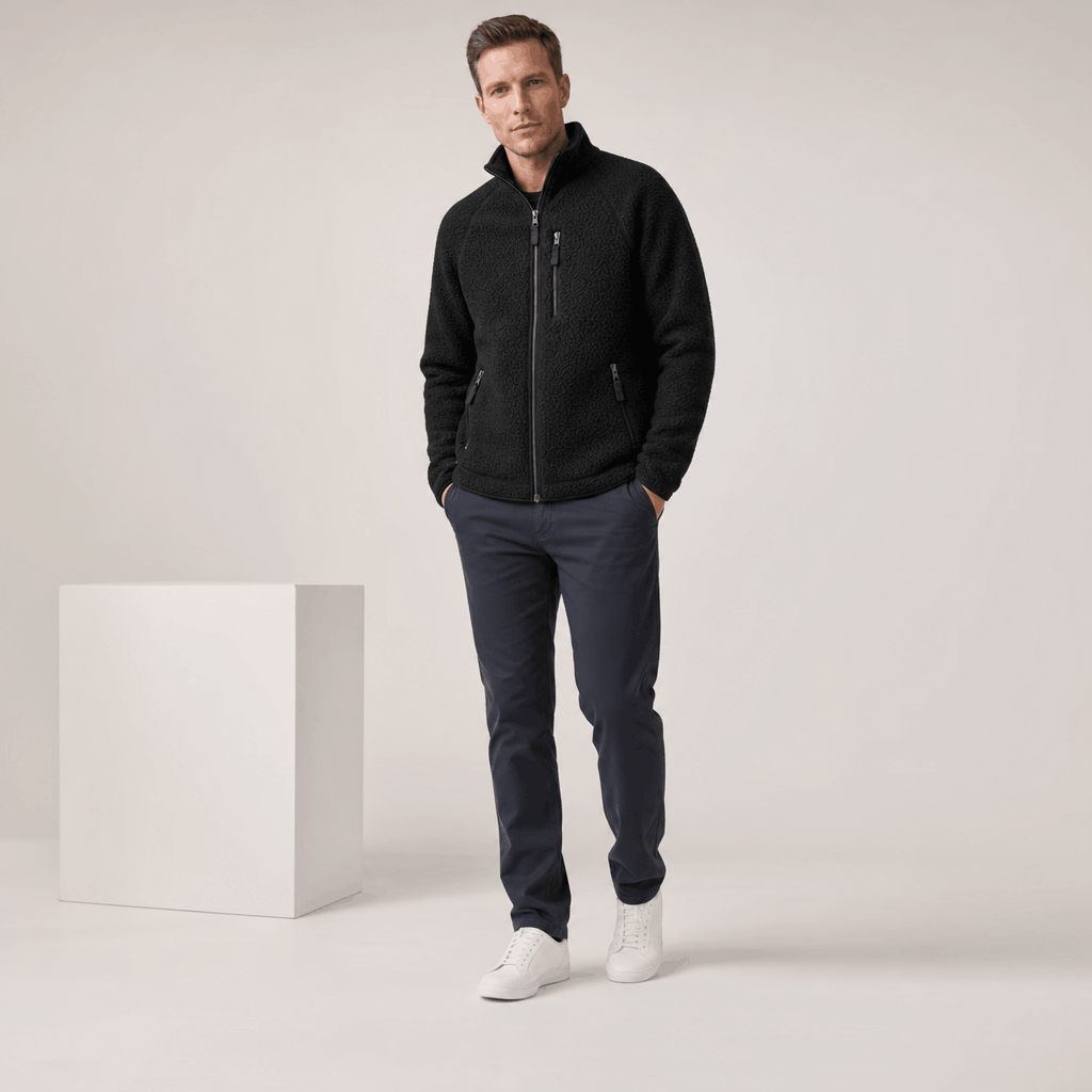 William Long Pile Sherpa Fleece Jacket – Full Zip High Stand Collar Chest Pocket Raglan Outerwear