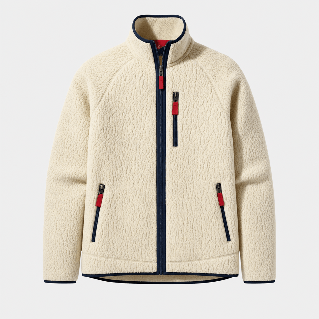 William Long Pile Sherpa Fleece Jacket – Full Zip High Stand Collar Chest Pocket Raglan Outerwear