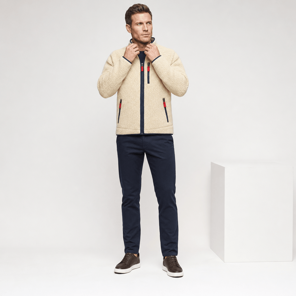 William Long Pile Sherpa Fleece Jacket – Full Zip High Stand Collar Chest Pocket Raglan Outerwear