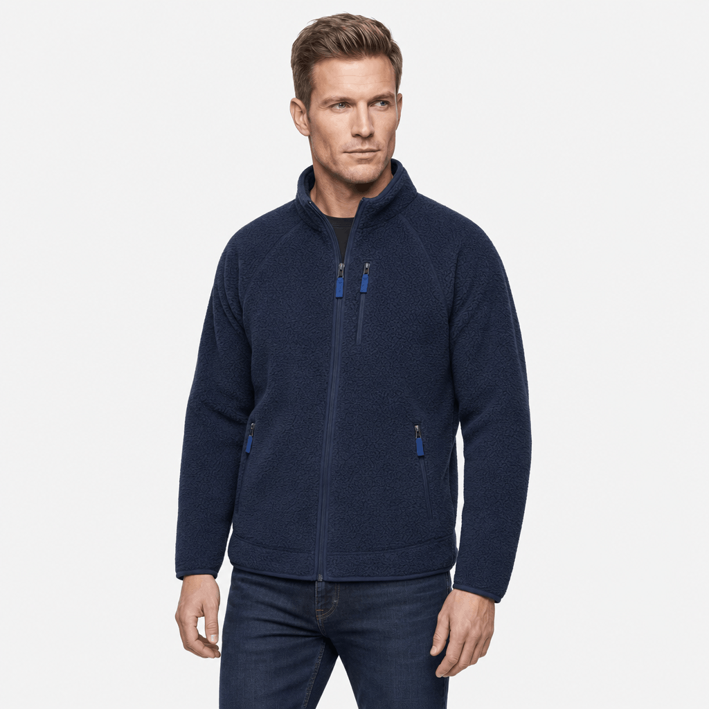 William Long Pile Sherpa Fleece Jacket – Full Zip High Stand Collar Chest Pocket Raglan Outerwear